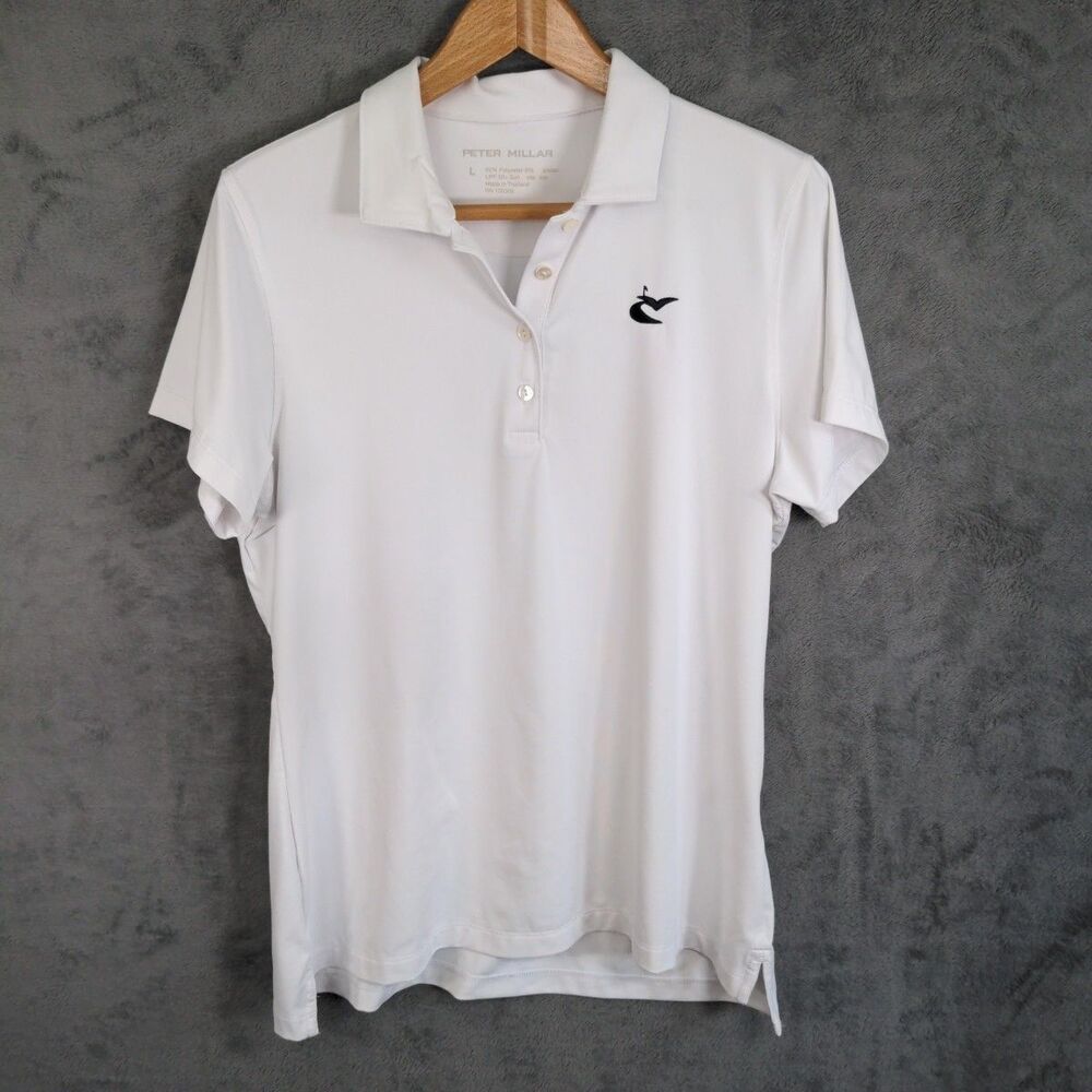 Peter Millar Polo Shirt Short Sleeve Size L UPF 50 Sun Protection White Golf